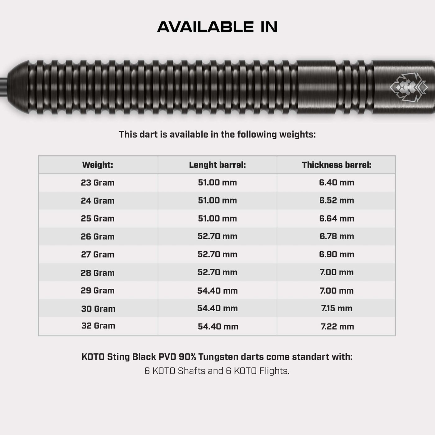 KOTO Sting Black Straight 90% - Steel Tip Darts - Dartshopper.com