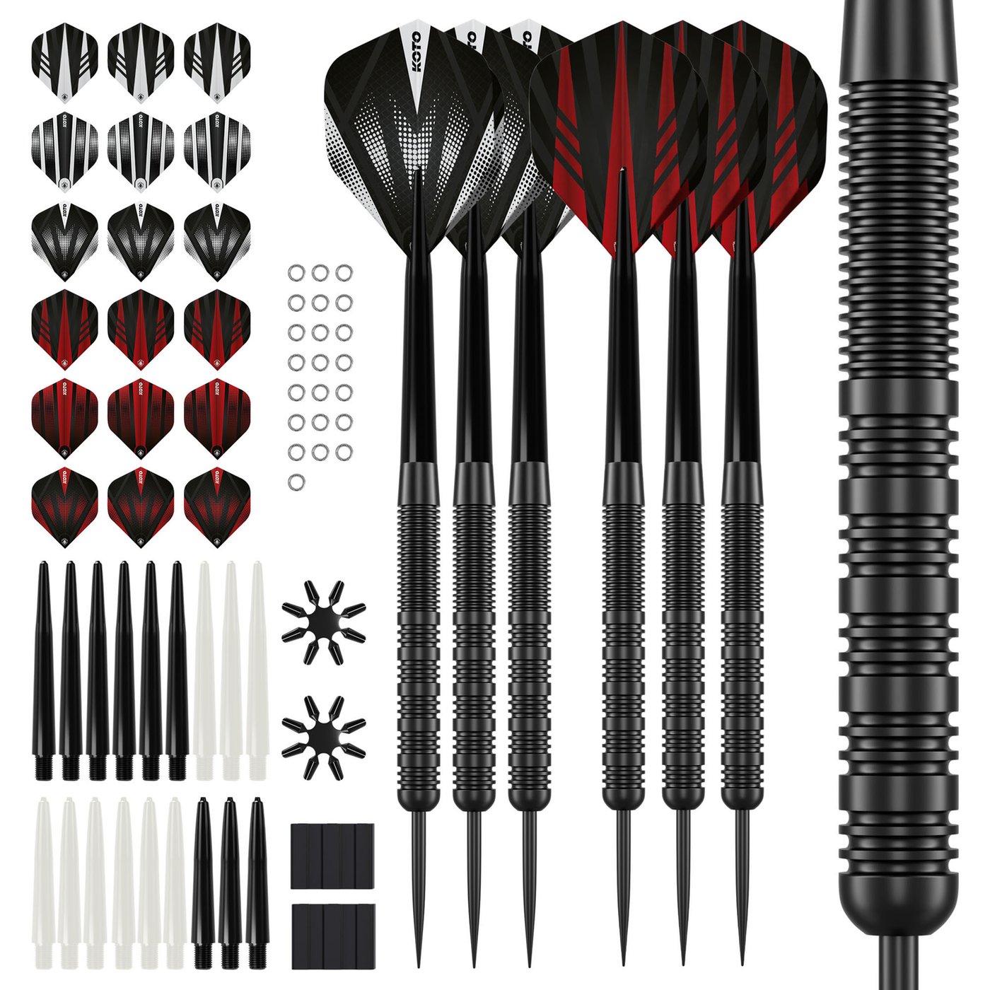 2 Sets KOTO Straight Black Brass Darts + 90 Pieces Accessories - Steel Tip Darts
