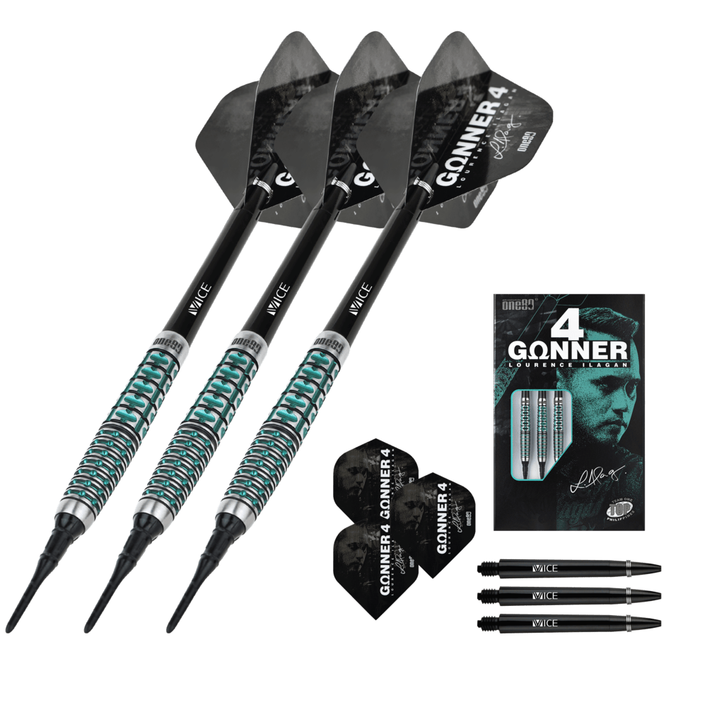 ONE80 Gunner 4 Lourence Ilagan Black Jade 90% Soft Tip Darts