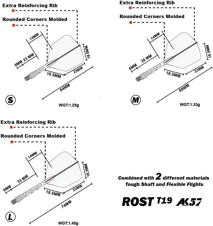 Cuesoul - ROST T19 Integrated Dart Flights - Big Wing - Grey Black - Dart Flights