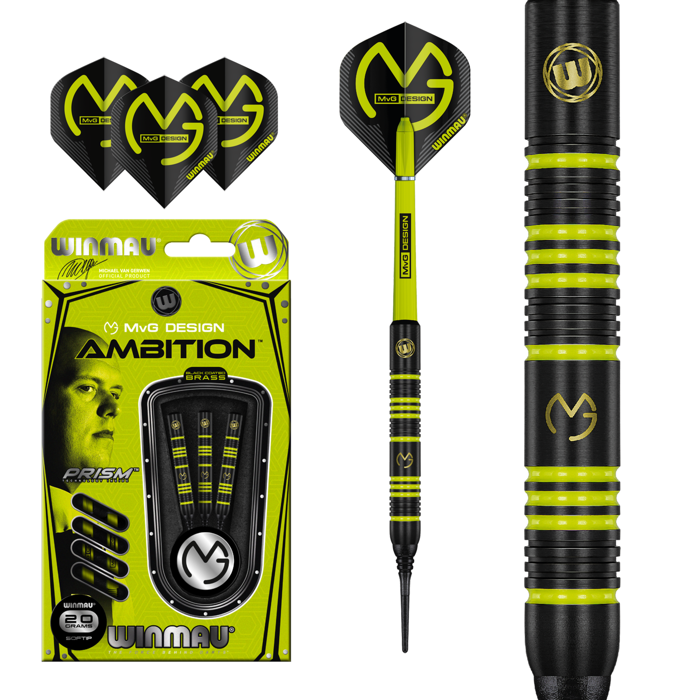 Dardos Winmau Michael van Gerwen Ambition Black Coated Brass Punta de Plástico