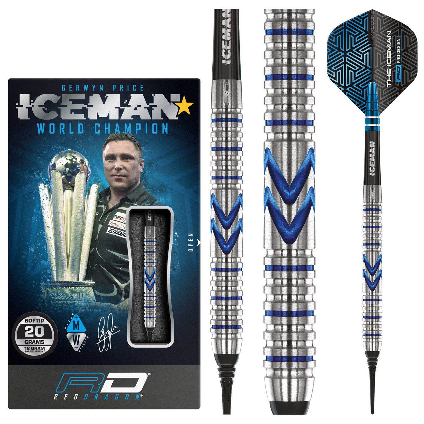 [Deuxième chance]Red Dragon Gerwyn Price Iceman Midnight 90% Soft Tip-18g - Fléchettes pointe Plastique