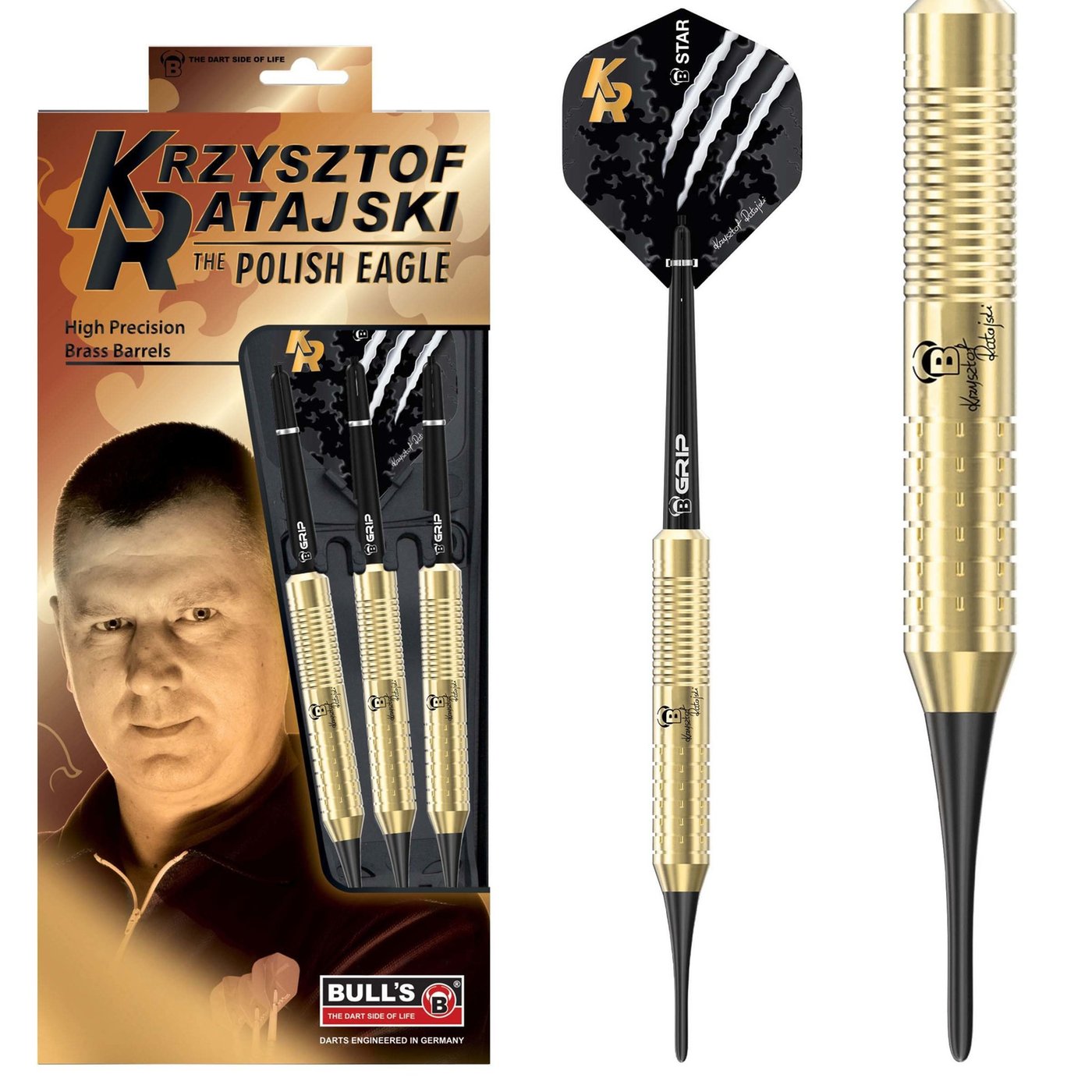 [Tweedekans] BULL'S Krzysztof Ratajski Brass Gold - Soft Tip Darts-18gram