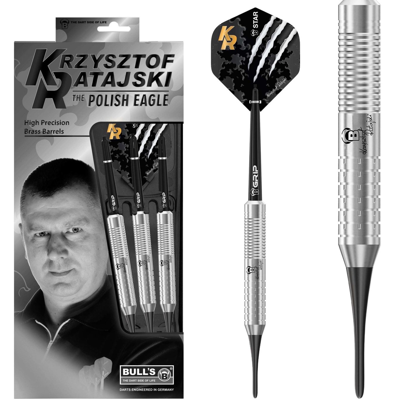 BULL'S Krzysztof Ratajski Brass Silver Soft Tip - Fléchettes pointe Plastique