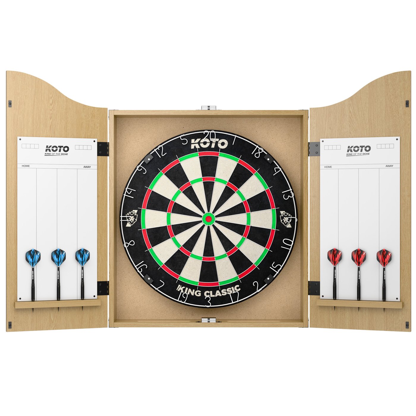 KOTO Darts Centre - Lightwood Dartboard Cabinet with Darts