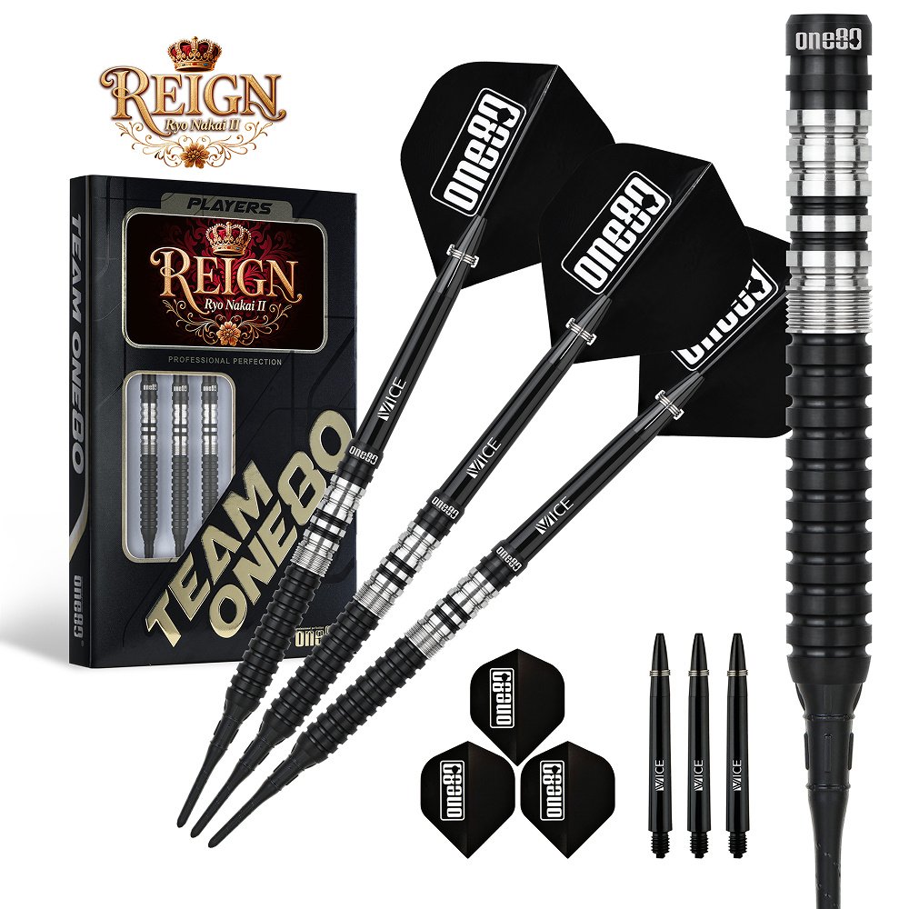 ONE80 Ryo Nakai V2 Reign II Black 90% Soft Tip Darts