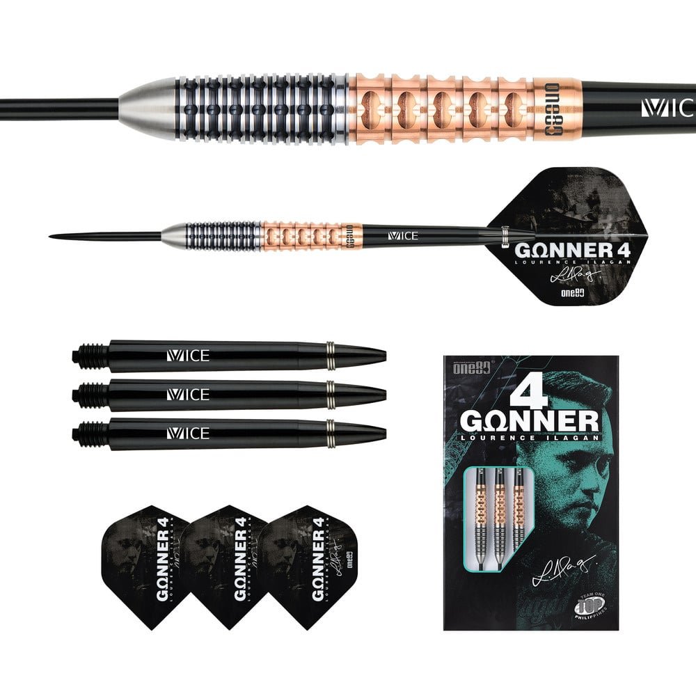 Dardos ONE80 Gunner 4 Lourence Ilagan Black Rose Oro 90% Punta de Acero