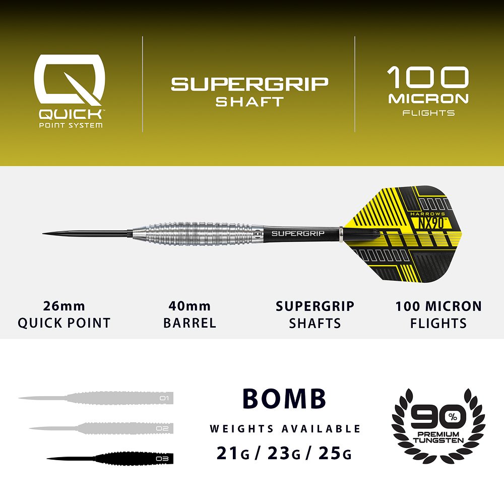 Harrows NX90 Bomb Quick Point 90% Steel Tip Darts - Dartshopper