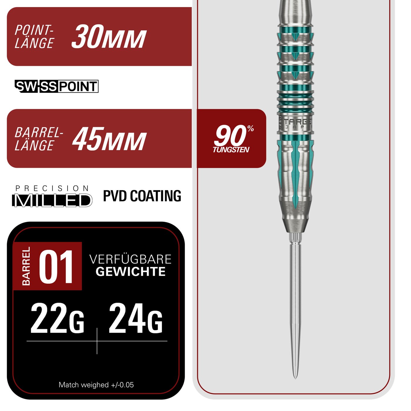Target Japan Black Marque Pierce Swiss Point 90% - Steel Tip Darts