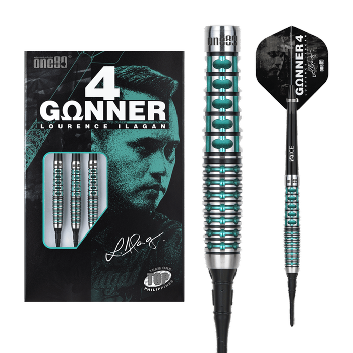 ONE80 Gunner 4 Lourence Ilagan Black Jade 90% Soft Tip Darts