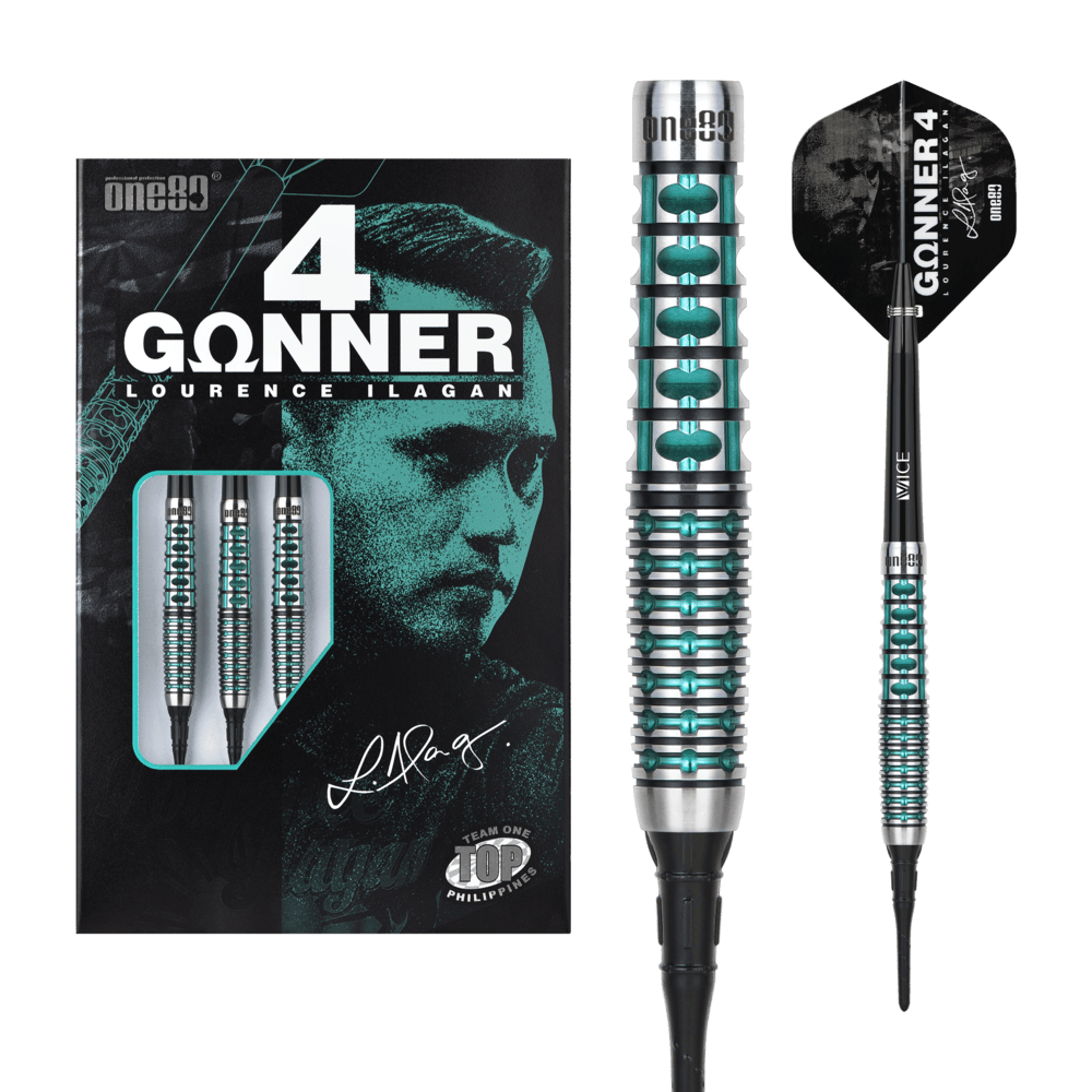 ONE80 Gunner 4 Lourence Ilagan Black Jade 90% Soft Tip Darts