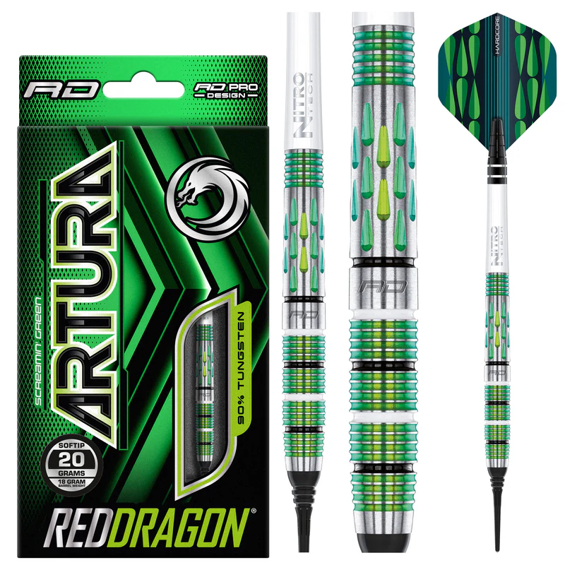 Red Dragon Artura Screamin' Green 90% Soft Tip Darts