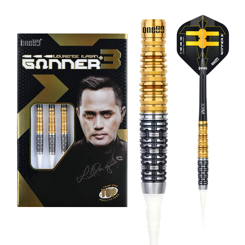 ONE80 Gunner 3 Lourence Ilagan Black Gold 90% Soft Tip Darts