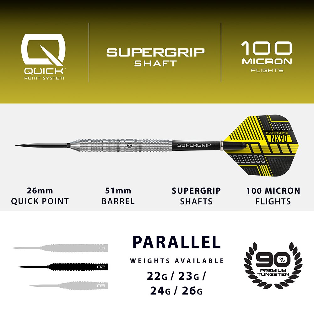 Harrows NX90 Parallel Quick Point 90% Steel Tip Darts - Dartshopper