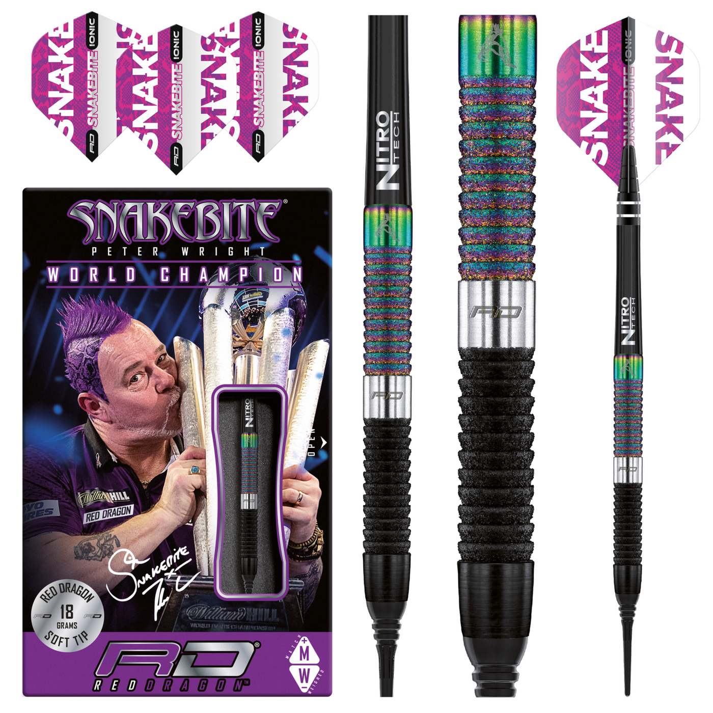 [Deuxième chance] Peter Wright Snakebite World Champion Diamond Edition Soft Tip 20g - Fléchettes pointe Plastique