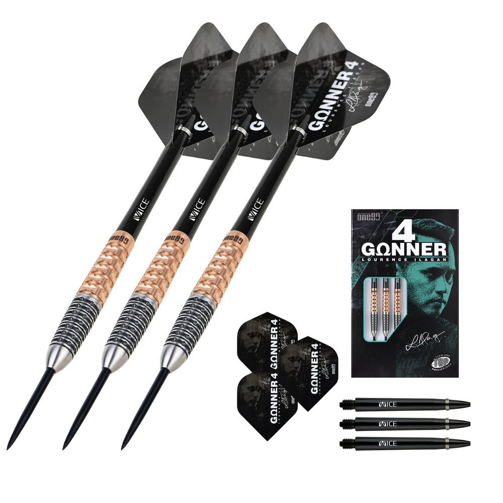 Dardos ONE80 Gunner 4 Lourence Ilagan Black Rose Oro 90% Punta de Acero