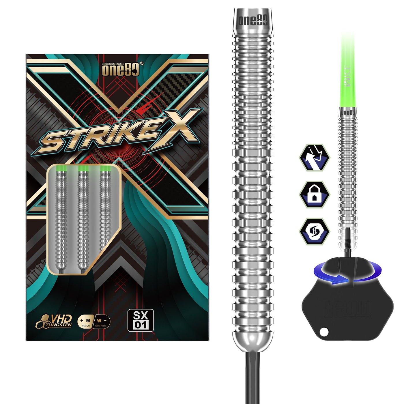 One80 Strike X SX01 SI Point 90% - Fléchettes pointe Acier