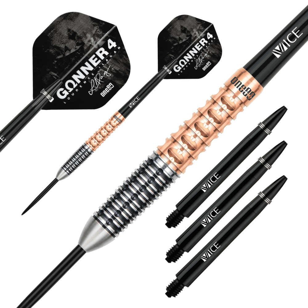 Dardos ONE80 Gunner 4 Lourence Ilagan Black Rose Oro 90% Punta de Acero