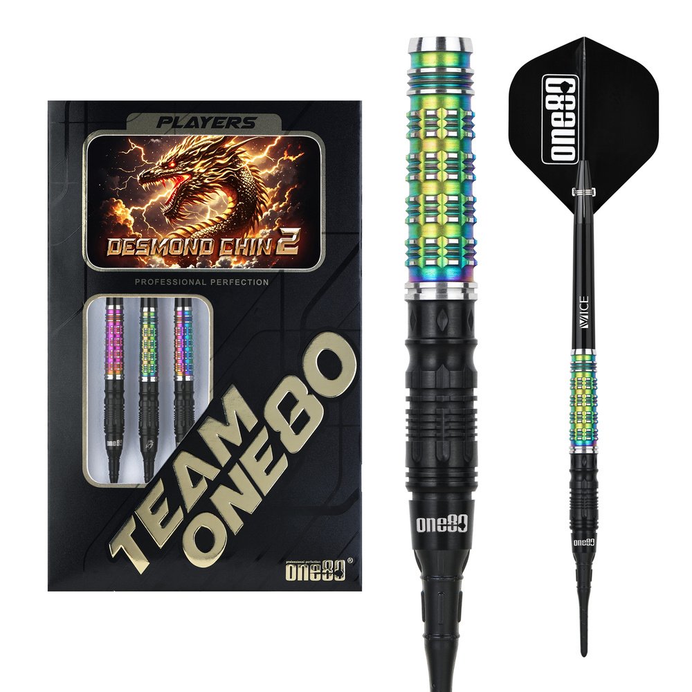 ONE80 Desmond Chin Black Rainbow 90% Soft Tip Darts