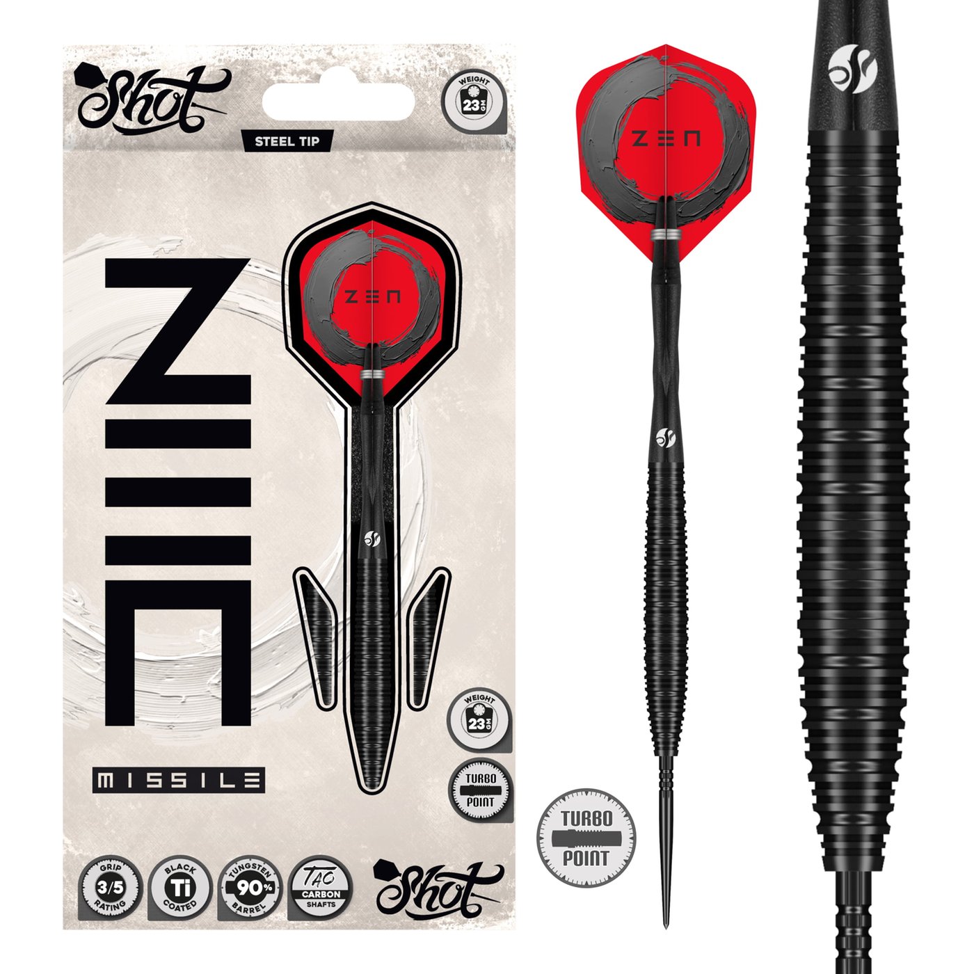 Shot Zen Missile Turbo Point 90% - Steel Tip Darts