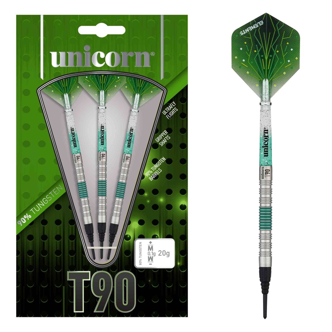 [Tweedekans] Unicorn Core XL T90 Green 90% - Soft Tip Darts-21gram