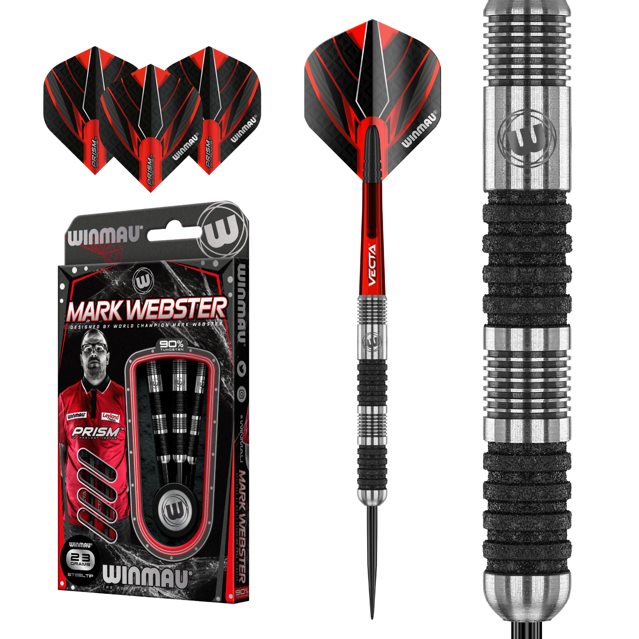 WINMAU Set Di Freccette Mark Webster - 19 G - 2 Set Completi Con Voli E Aste