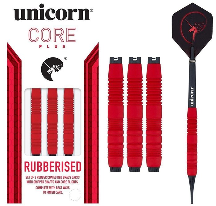Unicorn Core Plus Jeu de fléchettes à pointe en acier avec corps en laiton caoutchouté lisse et confortable Bleu 25 g