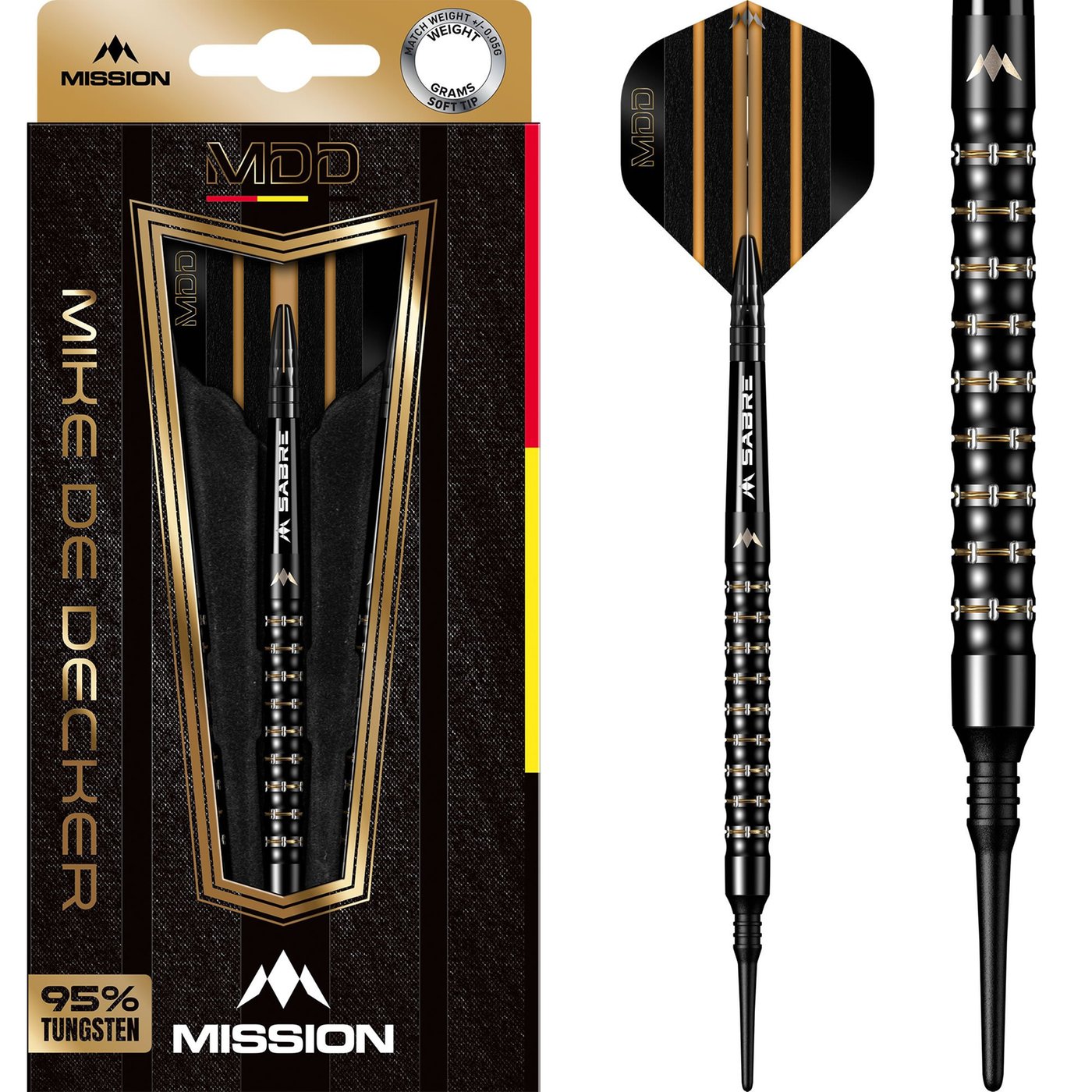 Dardos Mission Mike de Decker Black Oro PVD 95%  Punta de Plástico