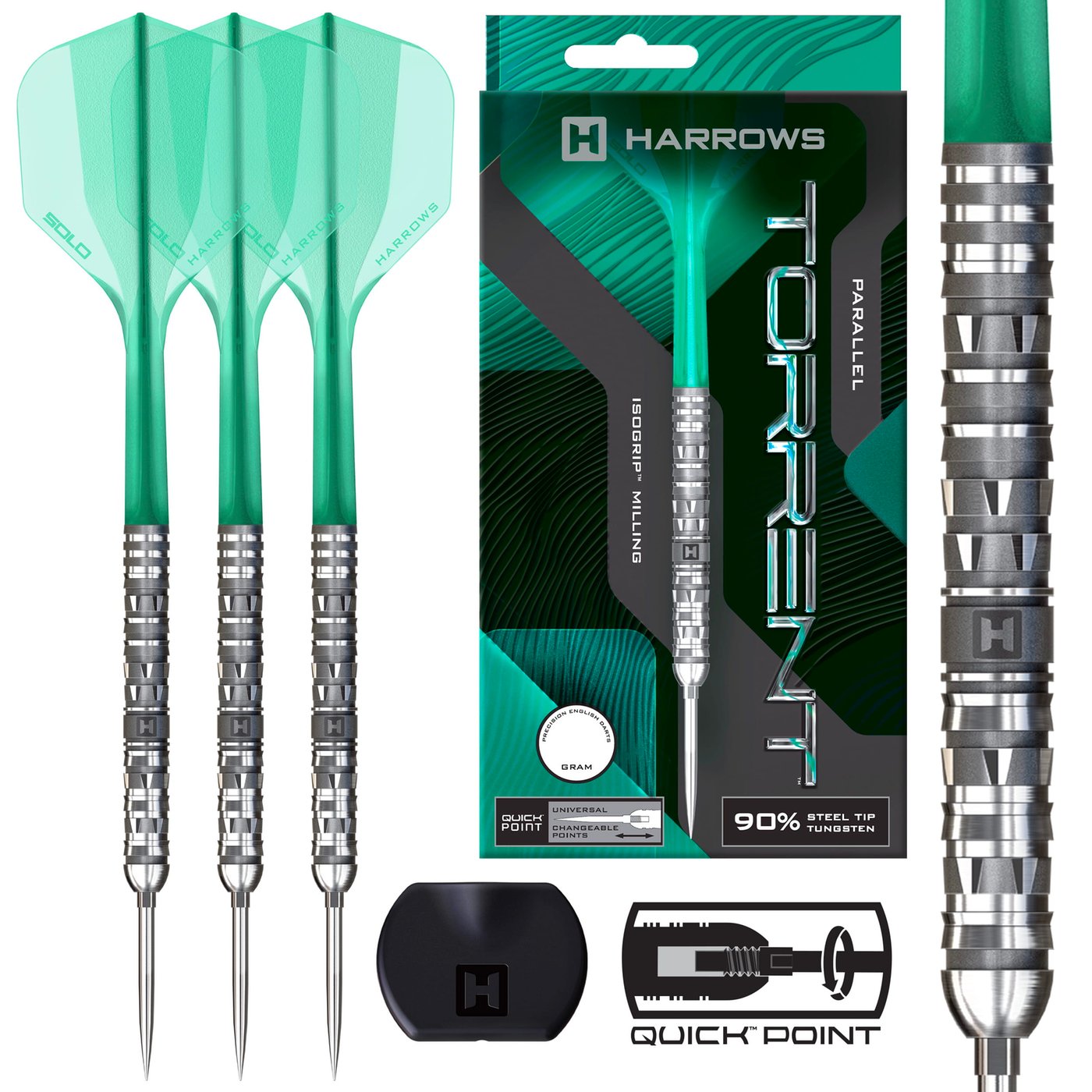 Harrows Torrent Parallel Quick Point 90% - Steel Tip Darts