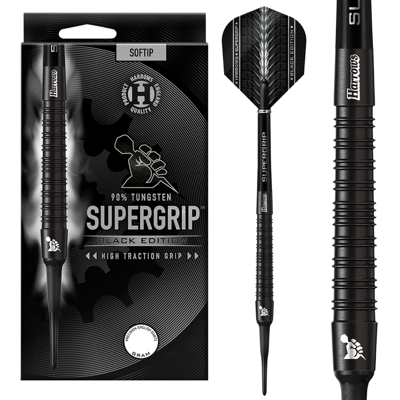 Harrows Supergrip Black 90% Soft Tip Darts
