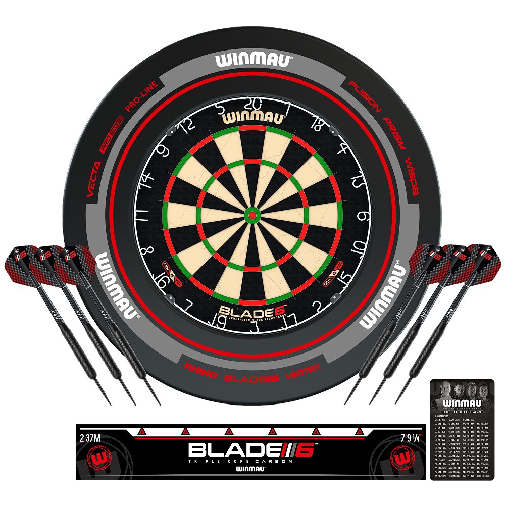 Winmau Blade 6 + Winmau Advance Black Red Surround + Stainless Steel Darts - Dartset