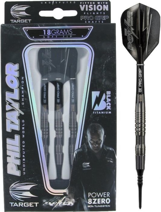 Phil Taylor Power 8ZERO Black 80% Soft Tip Darts