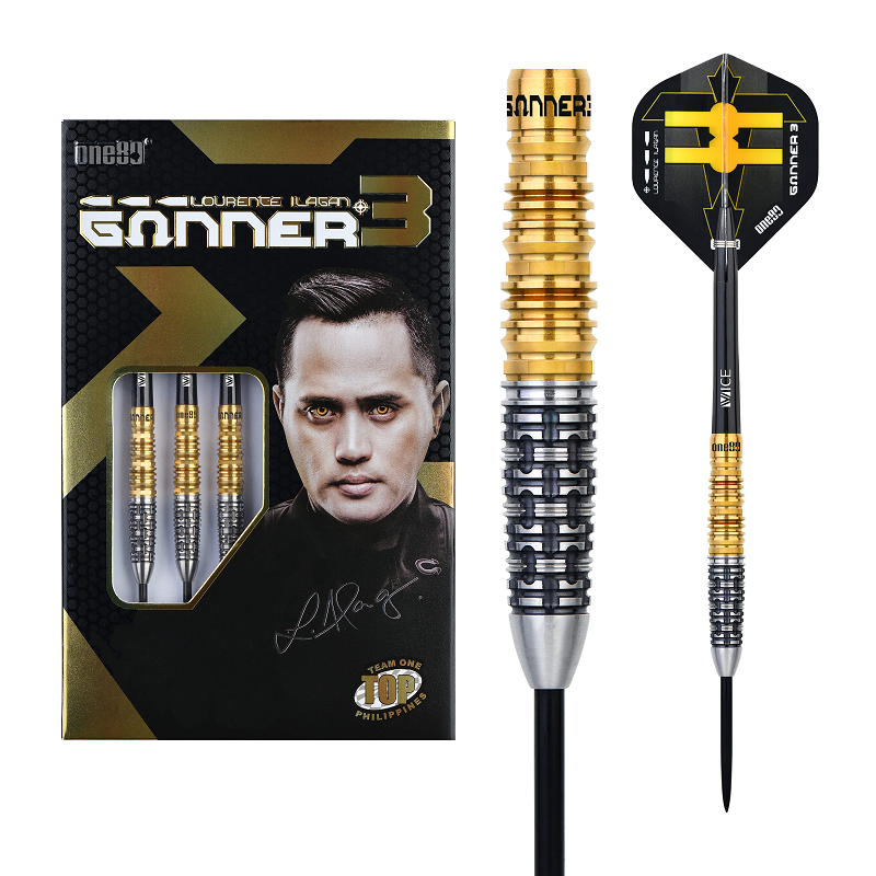 Dardos ONE80 Gunner 3 Lourence Ilagan Black Oro 90% Punta de Acero