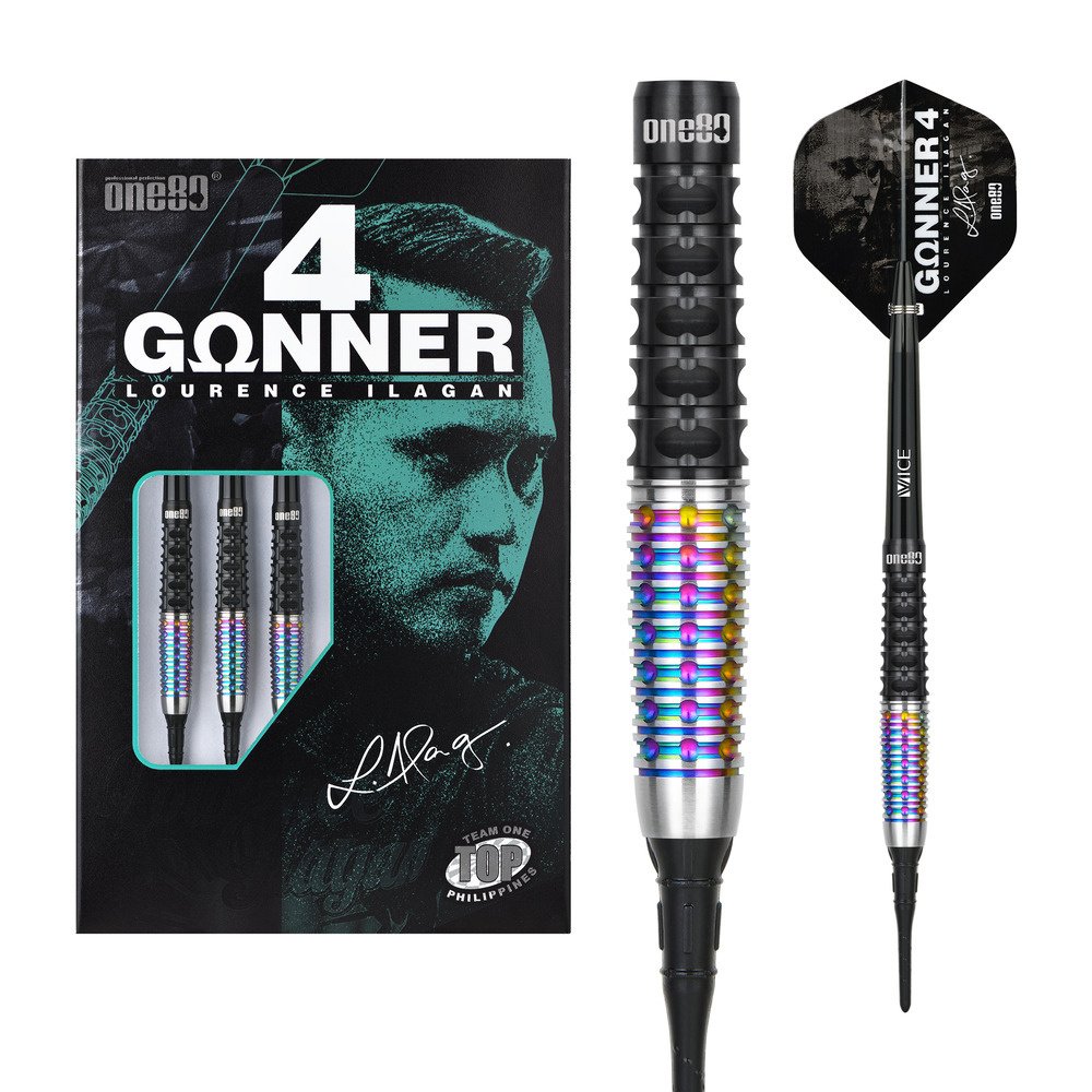 ONE80 Gunner 4 Lourence Ilagan Black Rainbow 90% Soft Tip Darts