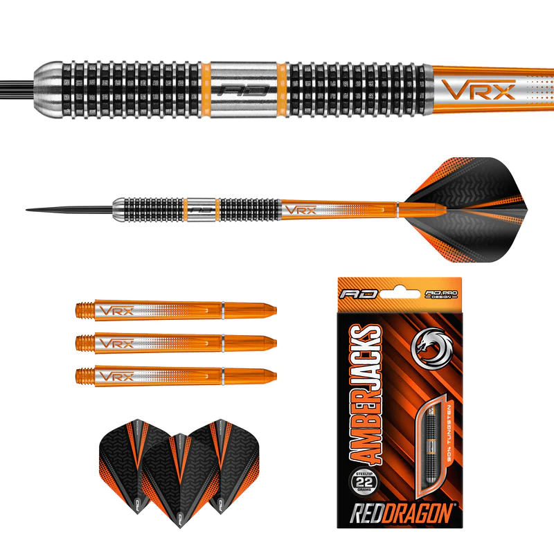 Red Dragon Amberjack 18 Flight 90% Steel Tip Darts - Dartshopper.eu