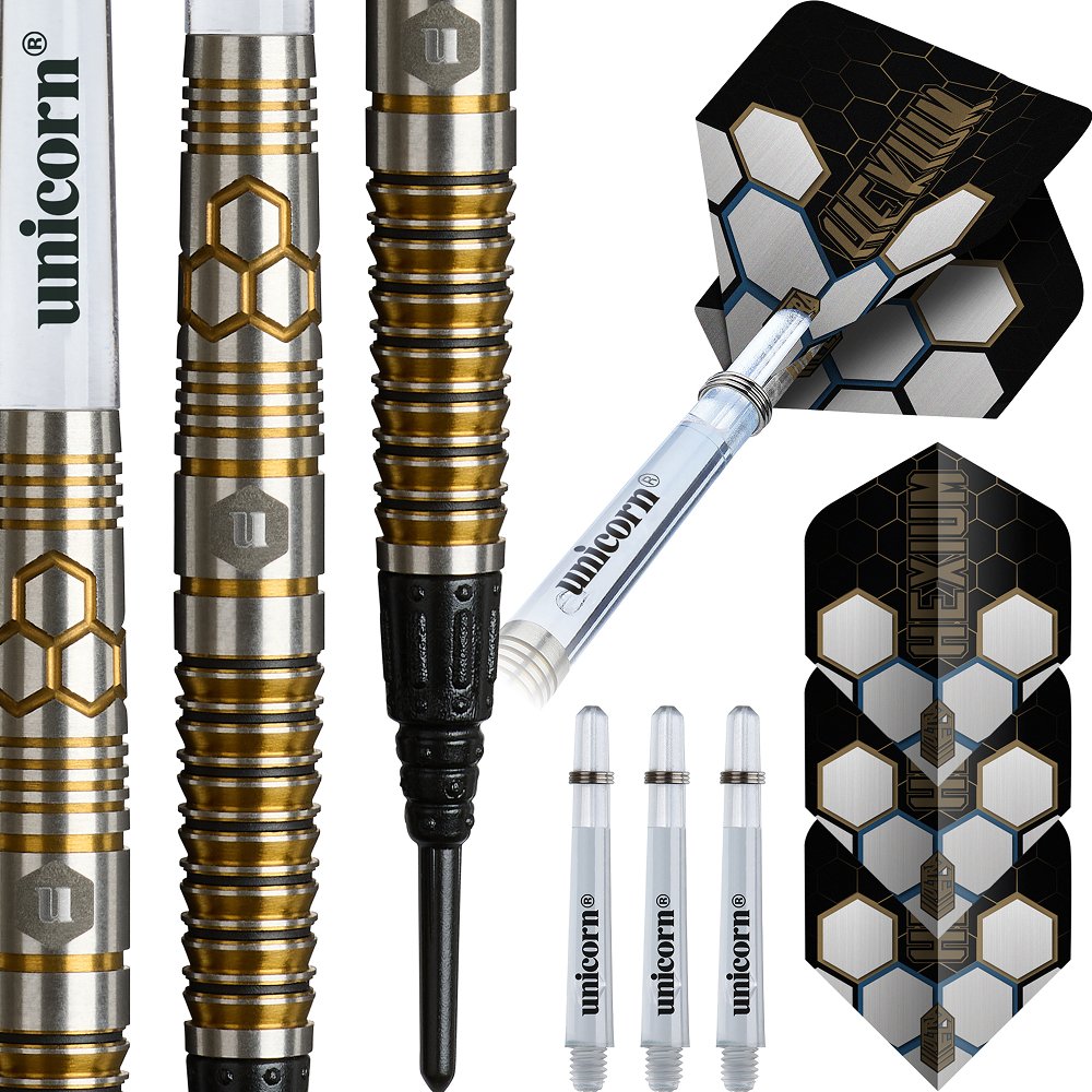 Unicorn Hexium 3 Gold Black 90% Soft Tip Darts - Dartshopper