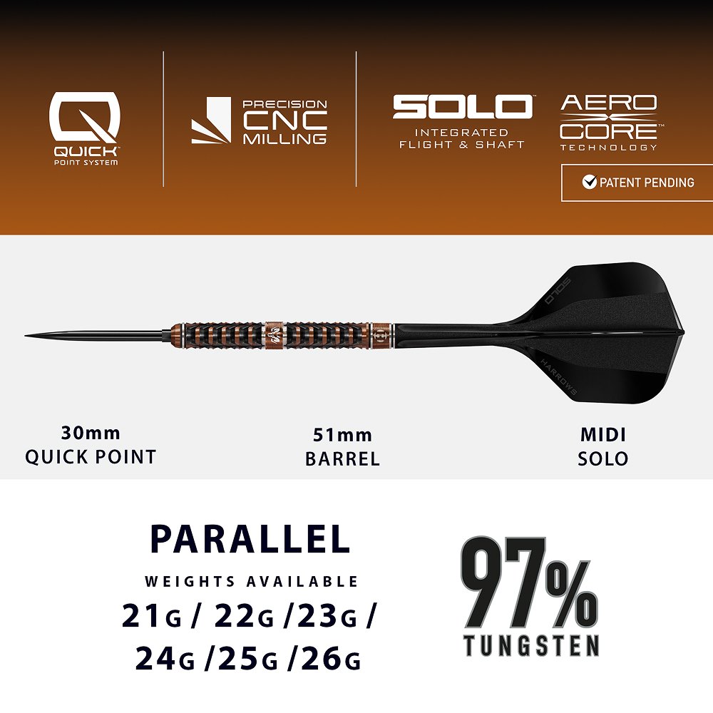 Harrows Wolfram Trinity Quick Point 97% - Steel Tip Darts
