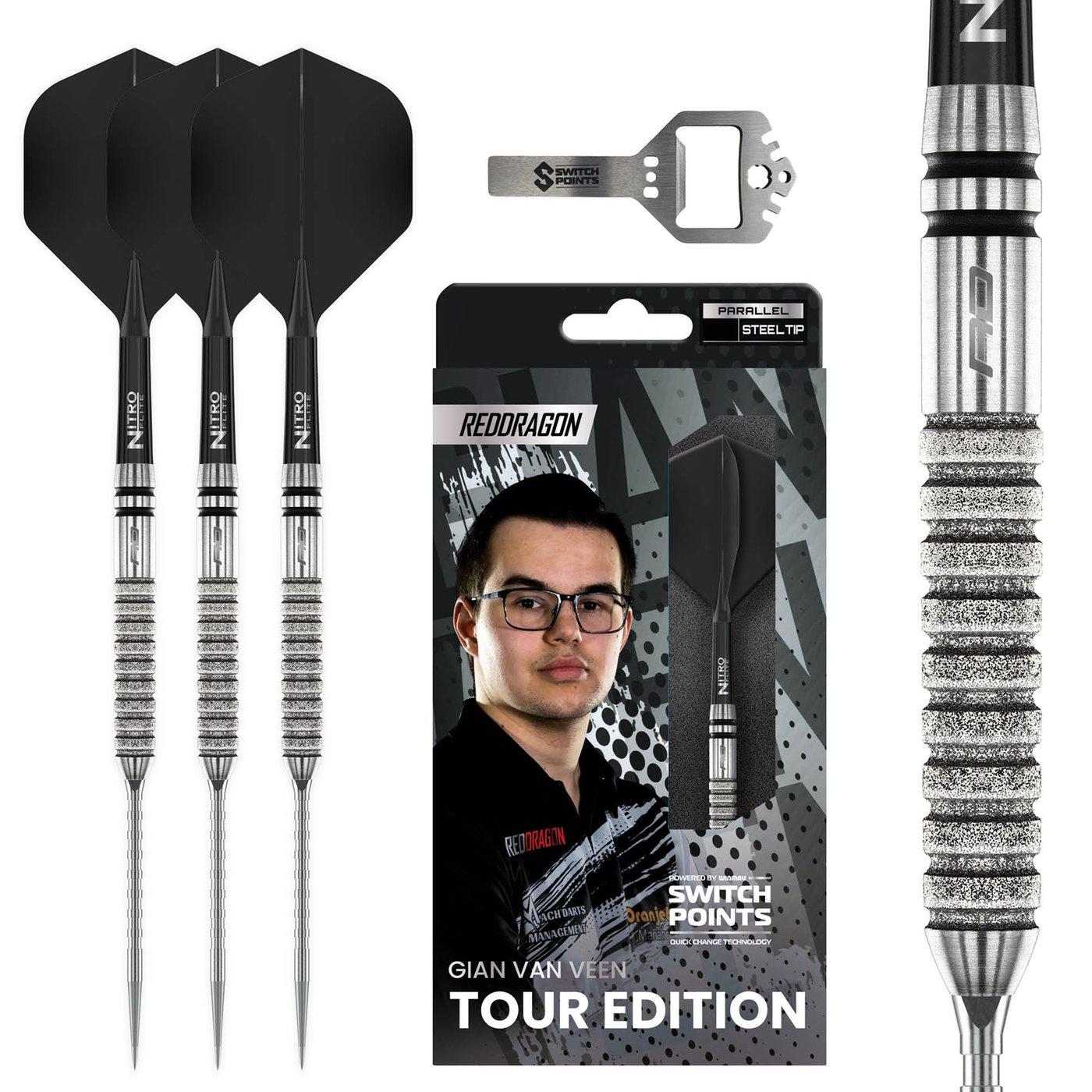 Red Dragon Gian van Veen Tour Edition Switch Point 90% - Dardos Punta de Acero