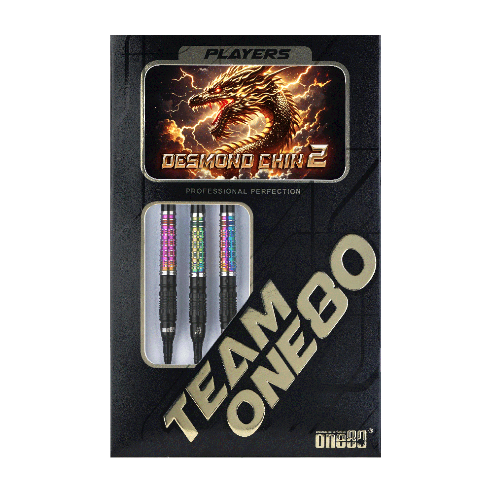 ONE80 Desmond Chin Black Rainbow 90% Soft Tip Darts