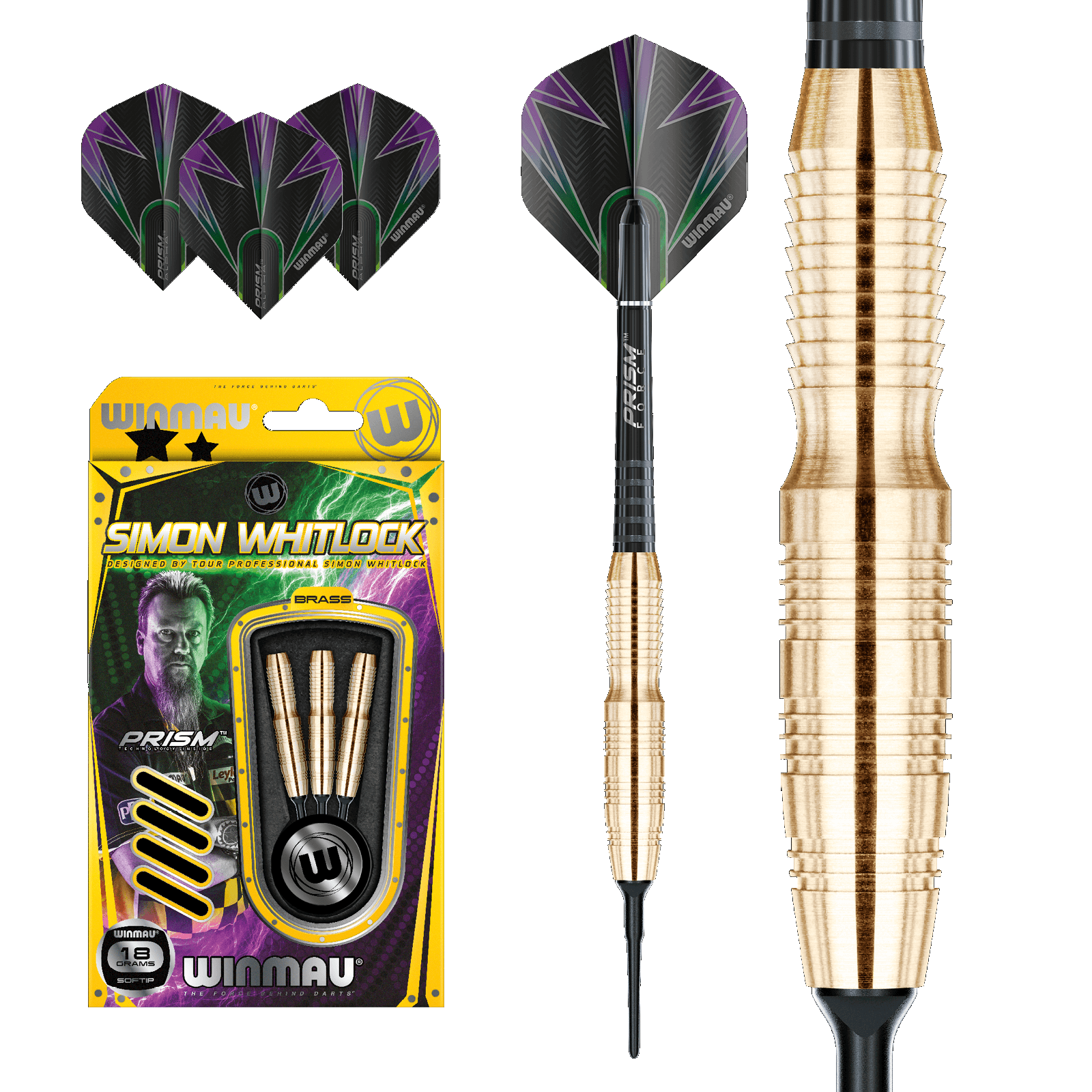 Set De Fléchettes WINMAU Outrage – Laiton 23 G, Avec Prism Flights Et Stems !