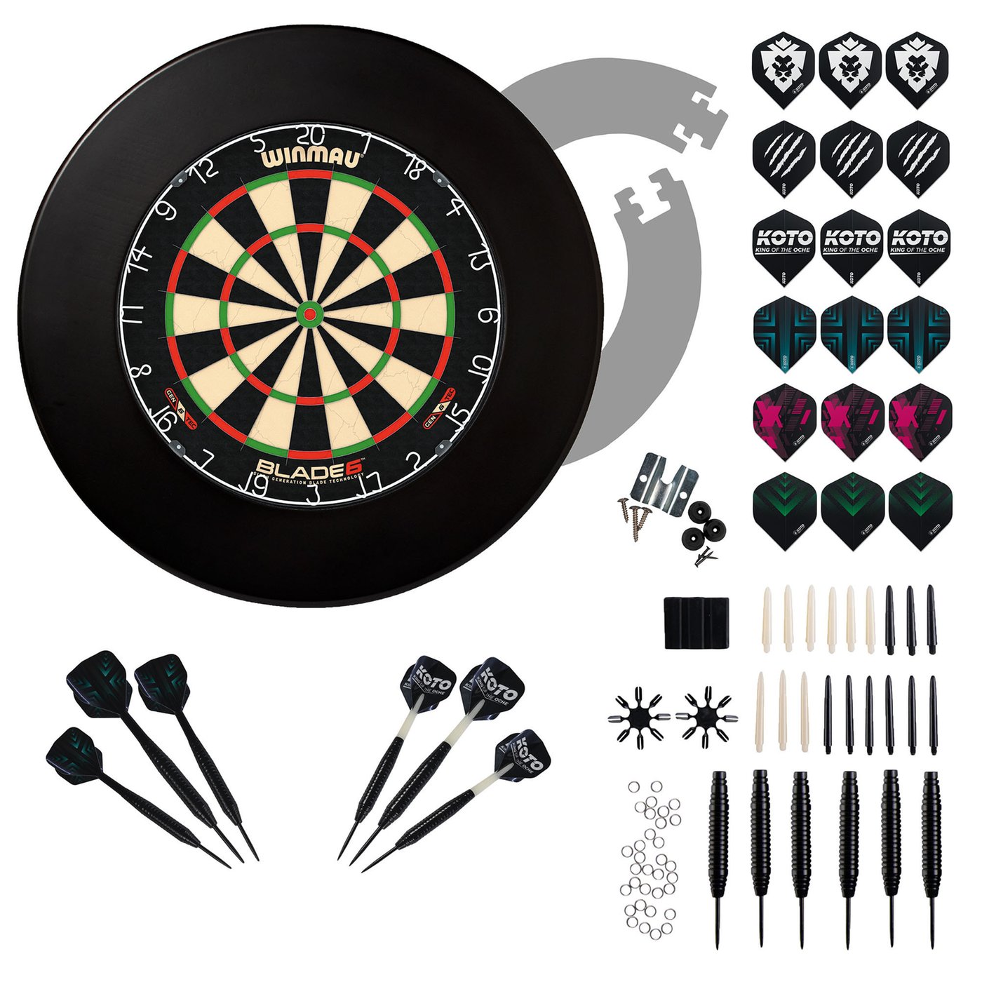 Winmau Blade 6 + Puzzle Surround + KOTO Accessoire Set Dartpijlen- 90-delig - Dartset