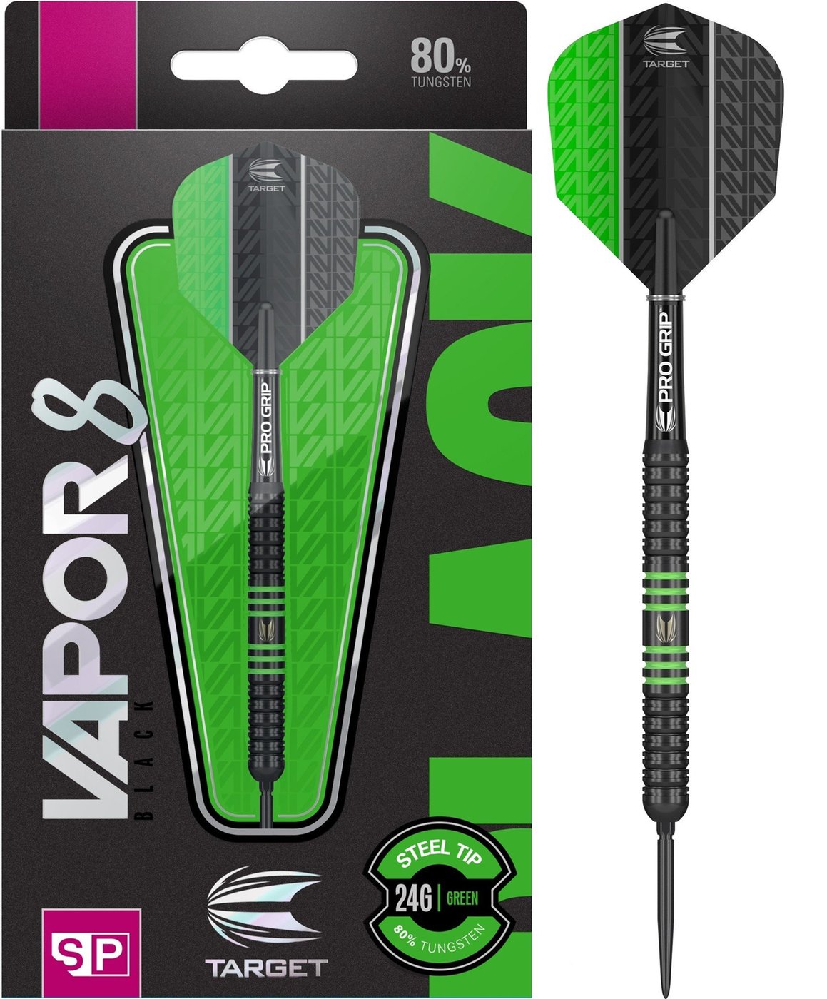 Target Vapor-8 Flight Black-Green Swiss Point 80% - Steel Tip Darts