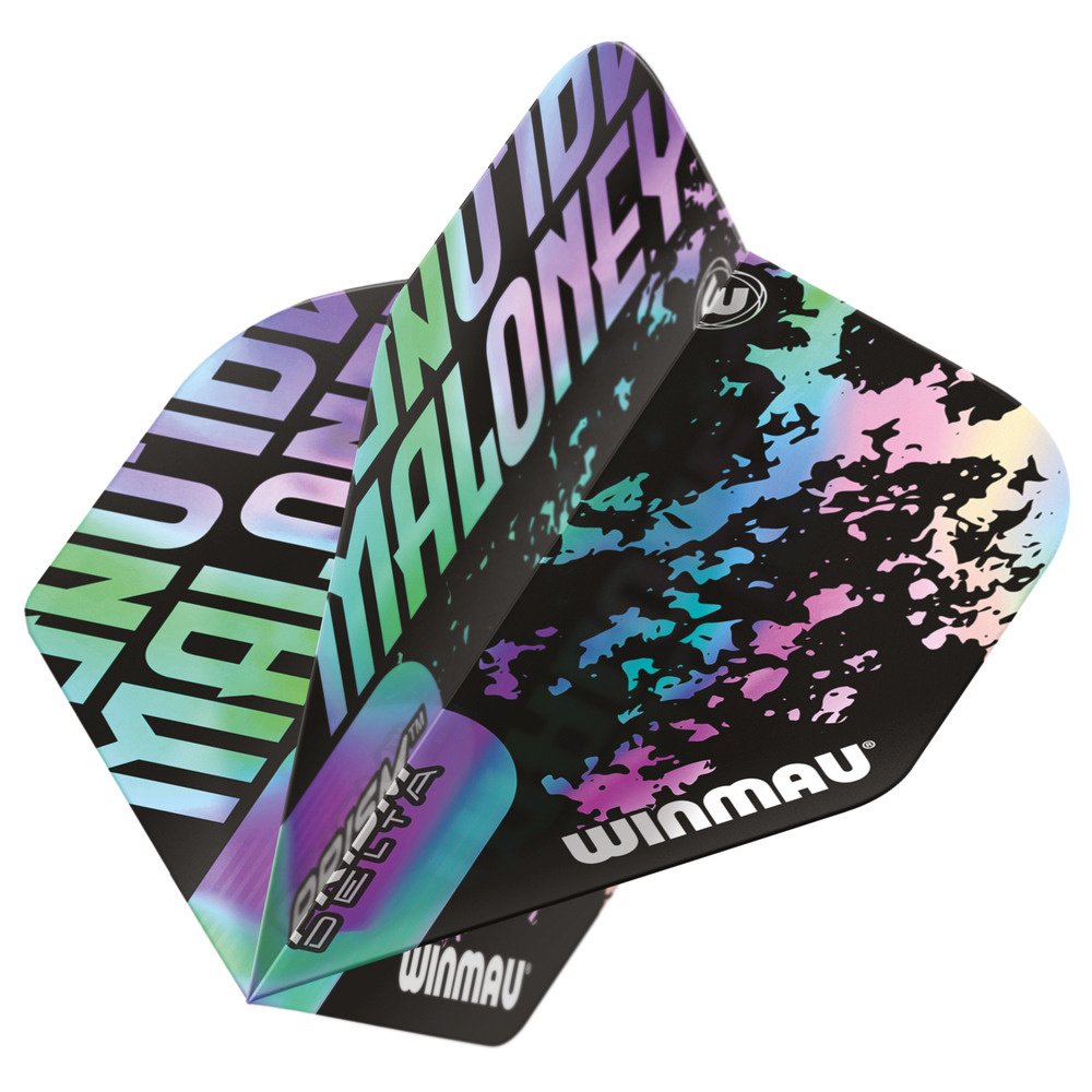WINMAU Prism Delta – Set Di 3 Voli Per Freccette, Nero E Arcobaleno, Forma Standard, 100 Micron