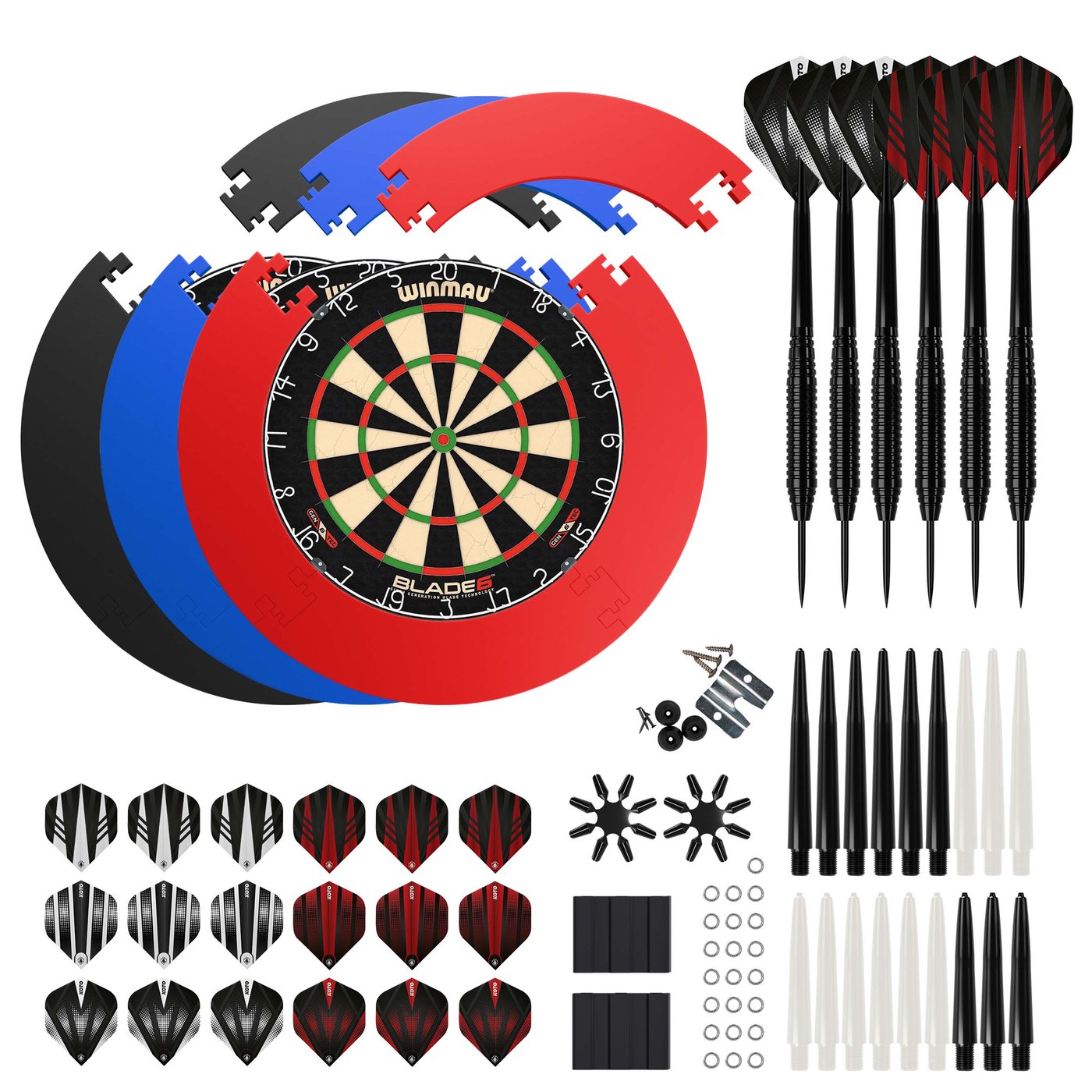 Winmau Blade 6 + Puzzle Surround + KOTO Zubehörset Dartpfeile – 90-teilig - Dartset