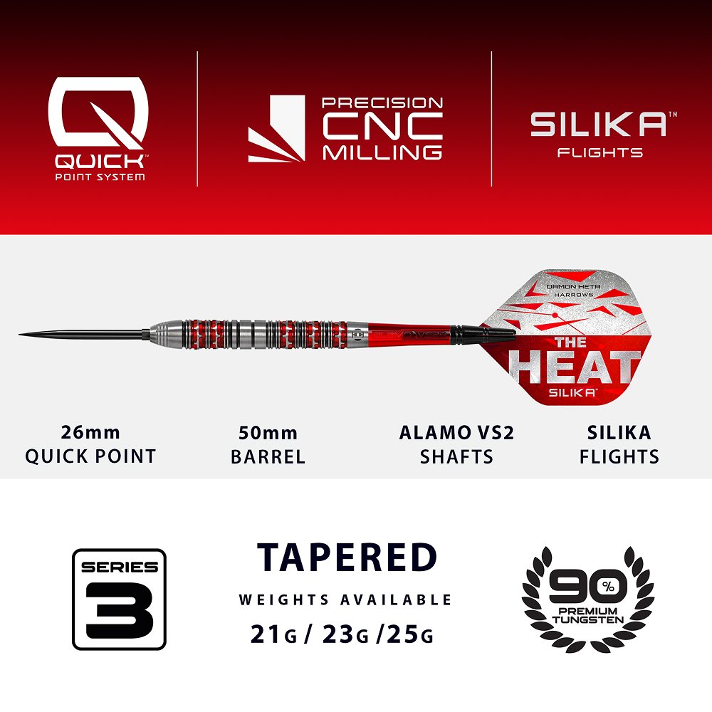 Harrows Damon Heta V3 Quick Point 90% - Steel Tip Darts
