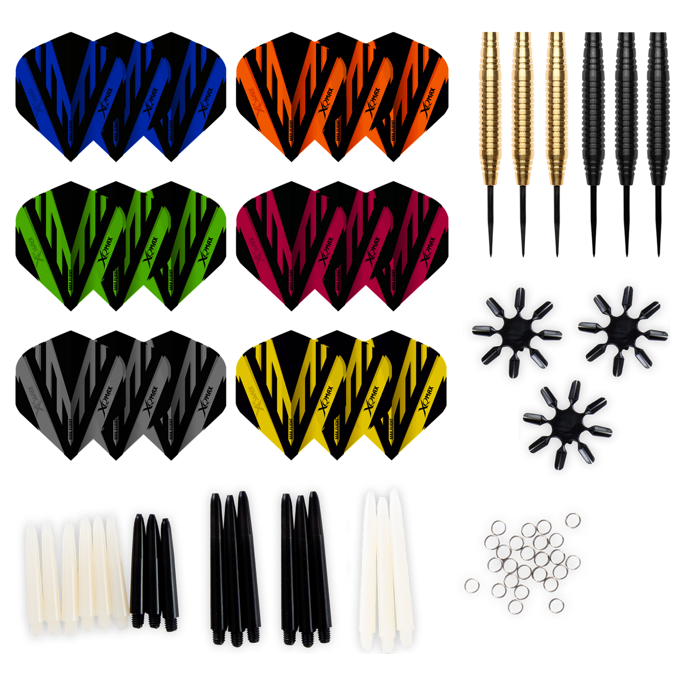 XQMax Black & Gold Brass Darts + 90 Pieces Accessories Darts