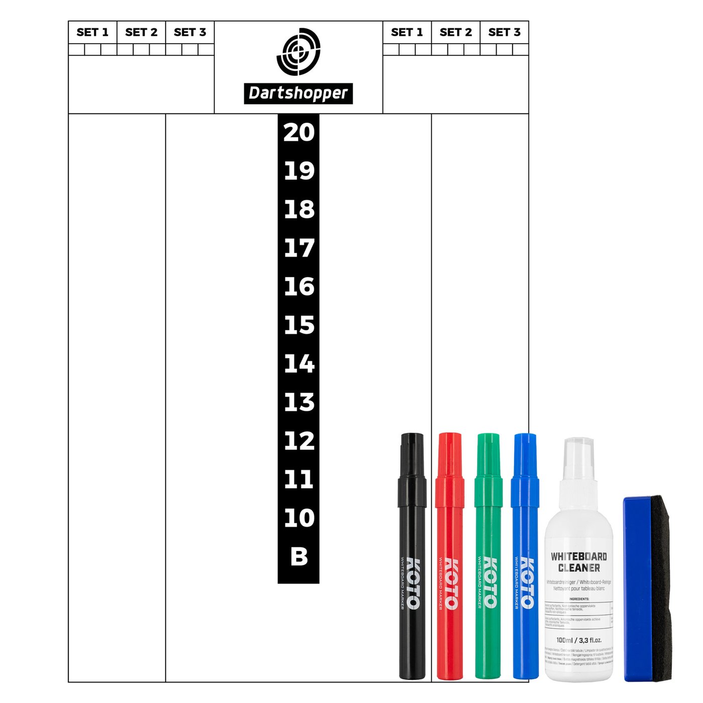 Dartshopper Flex Scoreboard 40x30cm + Whiteboard Marker Set Colour