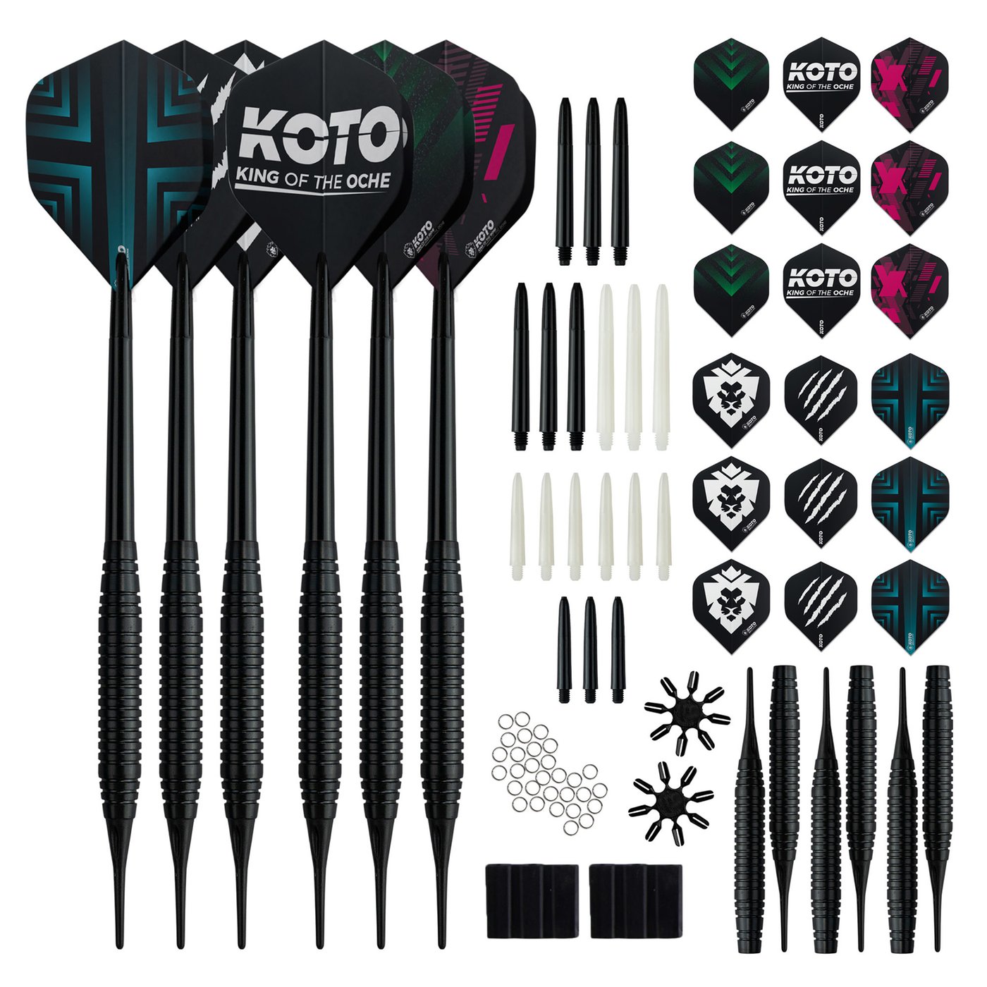 2 KOTO Black Brass Soft Tip Darts + 90 Pieces Accessories Darts