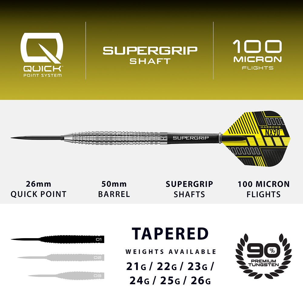 LORD ブラックメタル　blackl Harrows NX90 Tapered Quick Point 90% Steel Tip Darts - Dartshopper