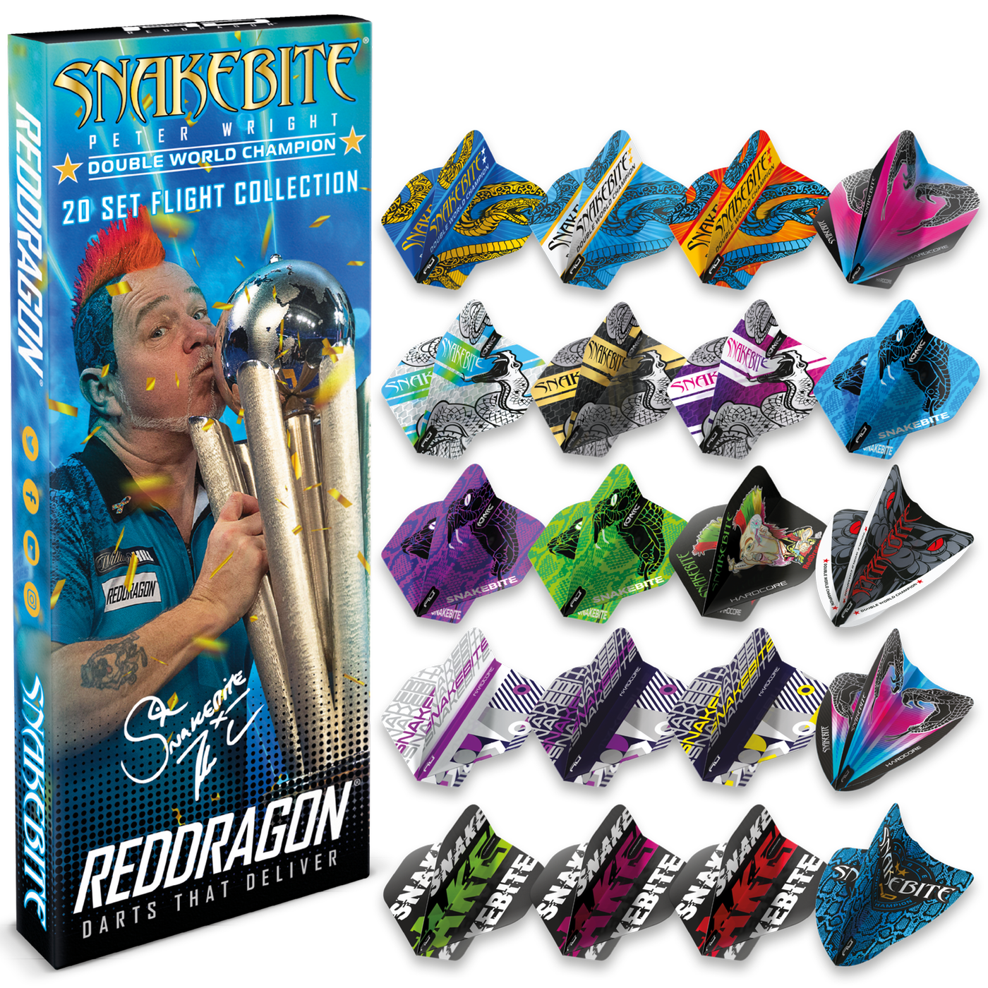 Red Dragon Peter Wright Snakebite Double World Champion Flight Collection - Dart Flights